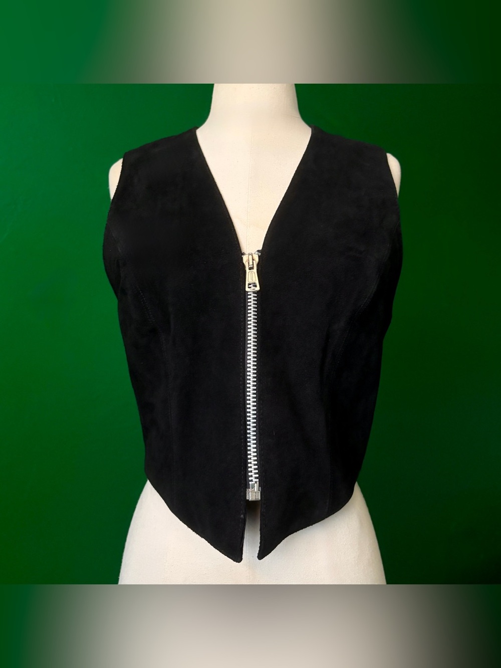 Melanzona Black Suede Vest Size S Biker Zipper Buckle Festival Sleeveless Boho